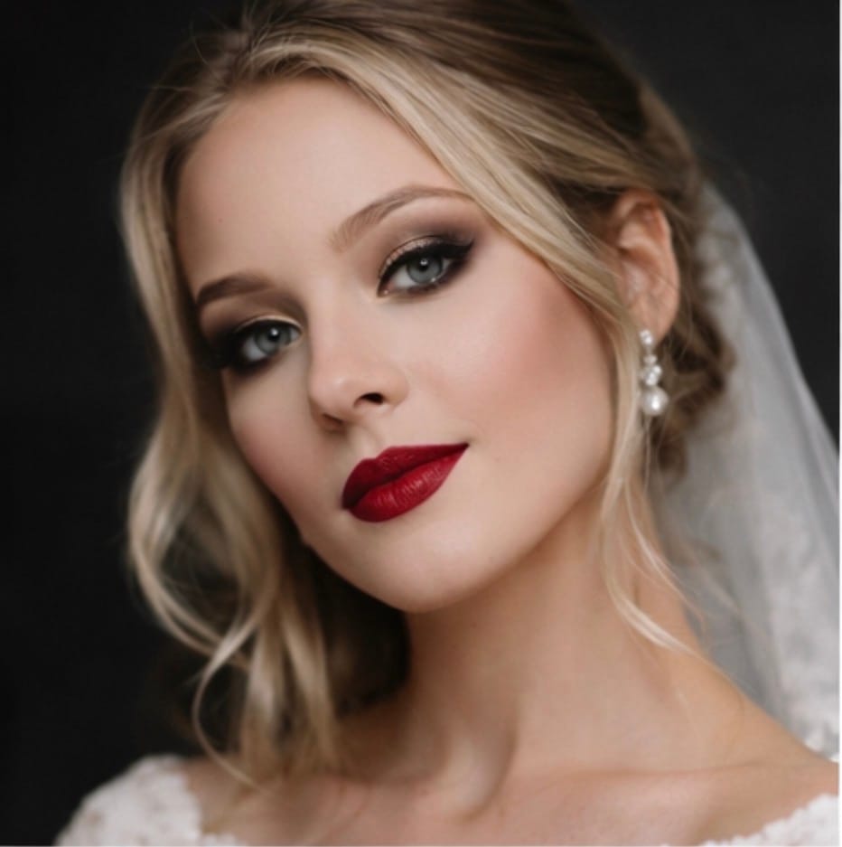 Bridal makeup look Winnipeg classic soft glam bride red lip wedding makeup The Beauty Box by Sheriff