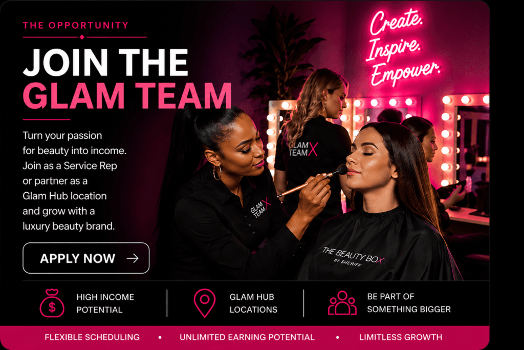 Makeup artist jobs Canada, hairstylist jobs Canada, beauty careers Winnipeg, join glam team makeup artist opportunity, mobile makeup artist jobs, freelance beauty jobs Canada
